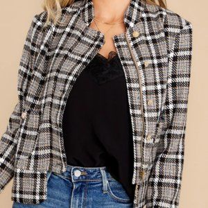 Plaid Tweed Jacket Gold Buttons